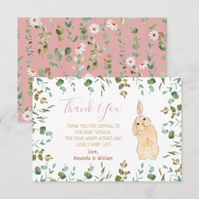 Little Bunny Baby Shower Thank You  Card (Front/Back)