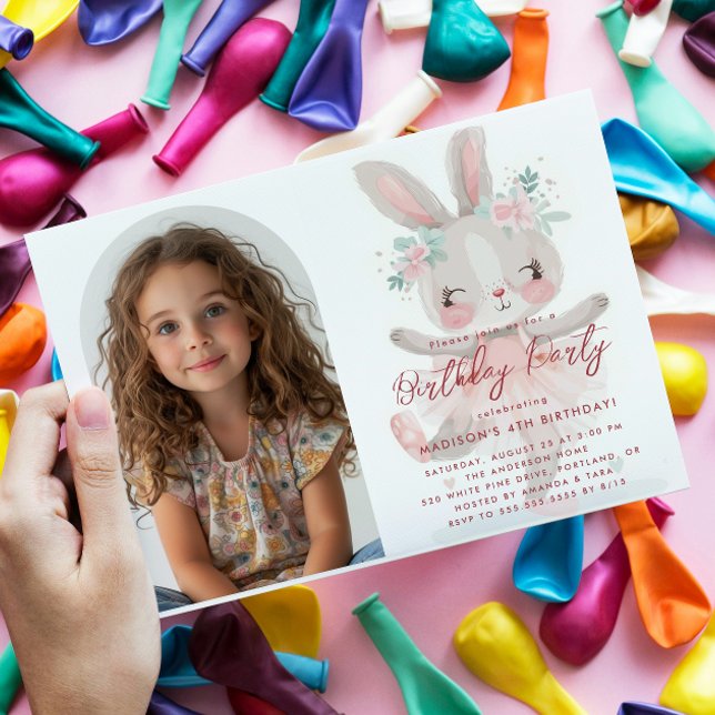 Little Bunny Ballerina Custom Photo Pink Birthday Invitation (Creator Uploaded)