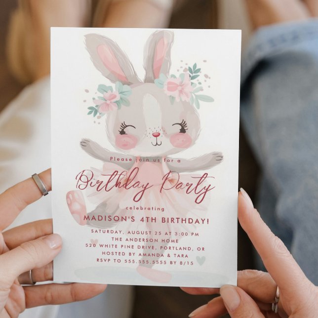 Little Bunny Ballerina Pink Birthday Party  Invitation (Creator Uploaded)