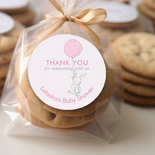 Little Bunny & Balloon Pink Thank You Classic Round Sticker
