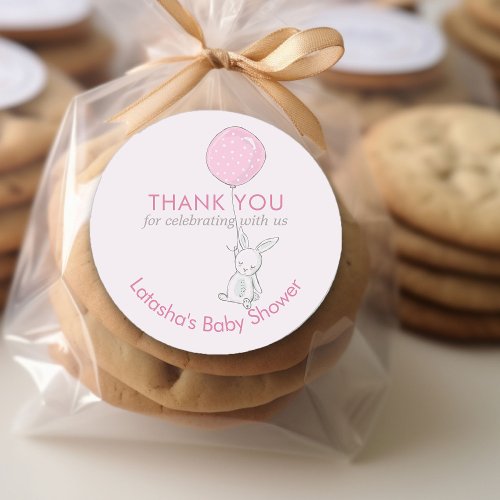 Little Bunny  Balloon Pink Thank You Classic Round Sticker