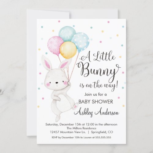 Little Bunny Balloons Baby Shower Invitation