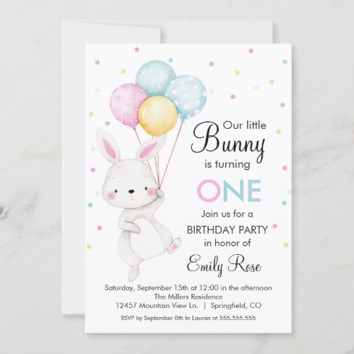 Little Bunny Balloons Birthday Invitation