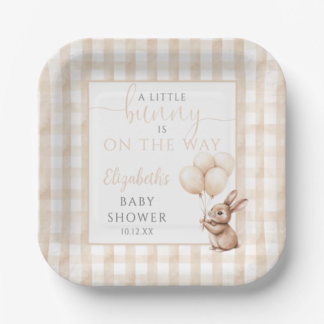 Little Bunny Balloons Gender Neutral Baby Shower Paper Plates (Front)