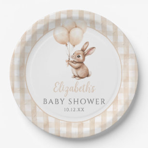 Little Bunny Balloons Gender Neutral Baby Shower Paper Plates
