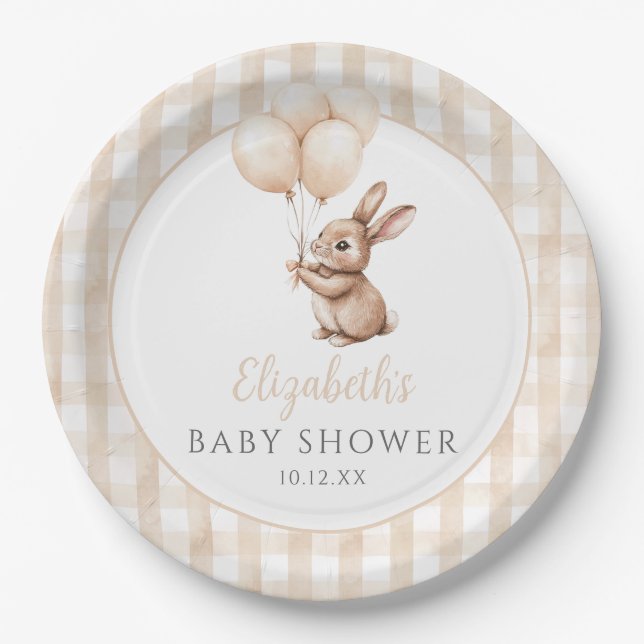 Little Bunny Balloons Gender Neutral Baby Shower Paper Plates (Front)