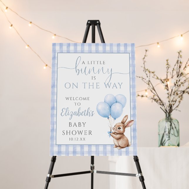 Little Bunny Blue Baby Shower Welcome Sign (In Situ (Stand))