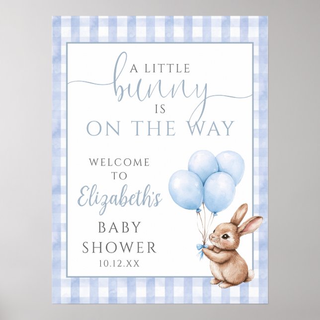 Little Bunny Blue Baby Shower Welcome Sign (Front)