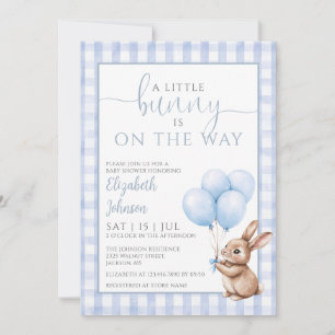 Little Bunny Blue Balloons Boy Baby Shower Invitation