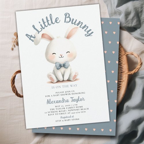 Little Bunny Bow Tie Cute Simple Baby Boy Shower Invitation