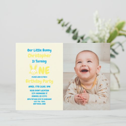 Little Bunny Boy 1st Birthday Invitation