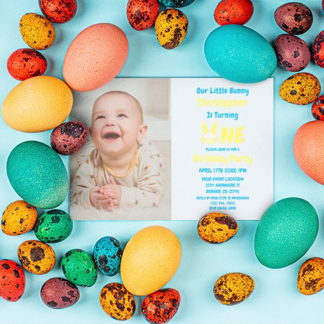 Little Bunny Boy 1st Birthday Invitation (Creator Uploaded)