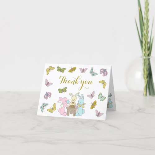 Little Bunny Butterfly One Birthday Baby Shower Thank You Card