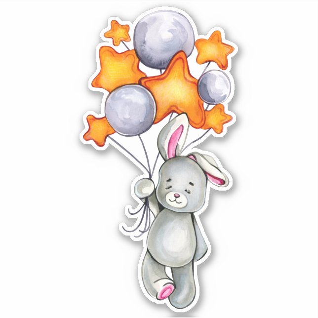 Little Bunny Cute Animal Orange Gray Sticker (Front)