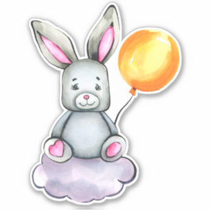 Little Bunny Cute Animal Orange Gray Sticker
