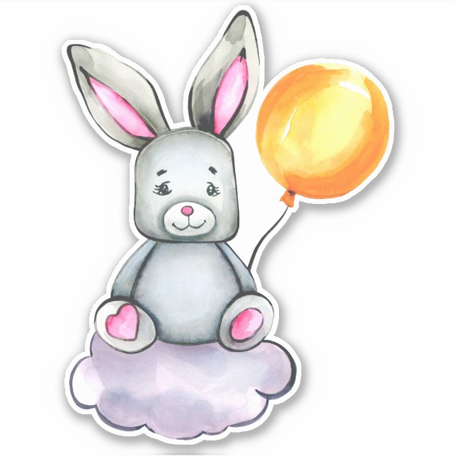 Little Bunny Cute Animal Orange Gray Sticker (Front)