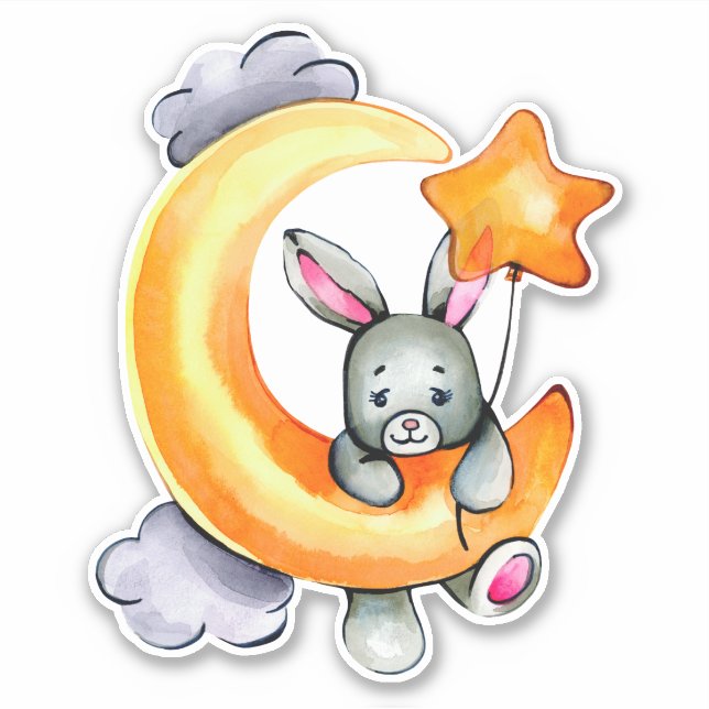 Little Bunny Cute Animal Orange Gray Sticker (Front)