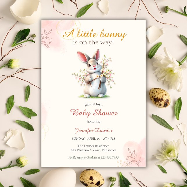 Little Bunny Cute Floral Easter Baby Shower Invitation (Little Bunny Cute Floral Easter Baby Shower Invitation)