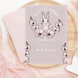 Little Bunny Cute Pink Floral Baby Shower Invitation