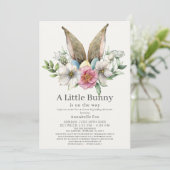 Little Bunny Ear Floral Green Drive-by Baby Shower Invitation (Standing Front)