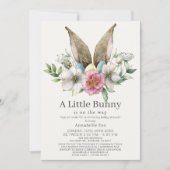 Little Bunny Ear Floral Green Drive-by Baby Shower Invitation (Front)
