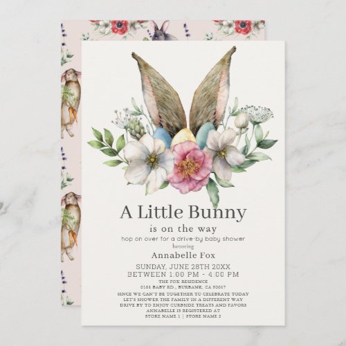 Little Bunny Ear Floral Pink Drive_by Baby Shower Invitation