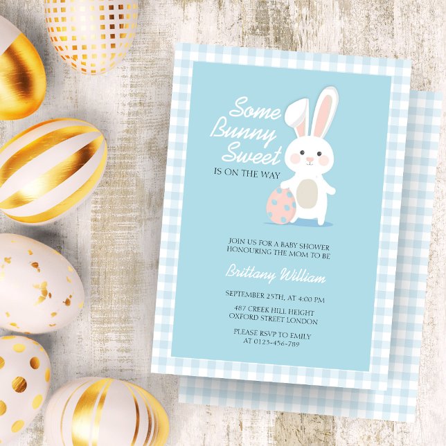 Little Bunny Easter Checkered Baby Shower  Invitation (Creator Uploaded)
