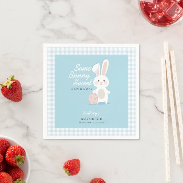 Little Bunny Easter Checkered Baby Shower  Napkins (Insitu)