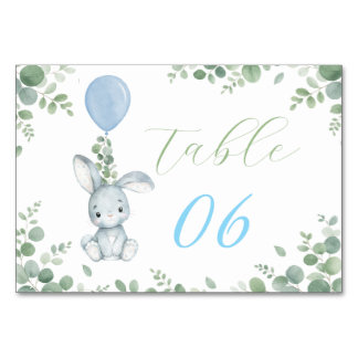 Little Bunny Eucalyptus Watercolor Baby Boy Shower Table Number