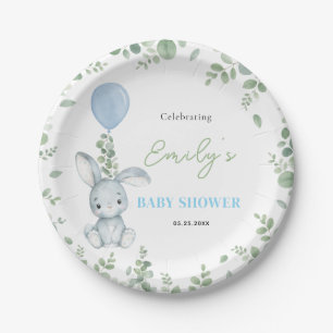 Little Bunny Eucalyptus Watercolor Boy Baby Shower Paper Plates