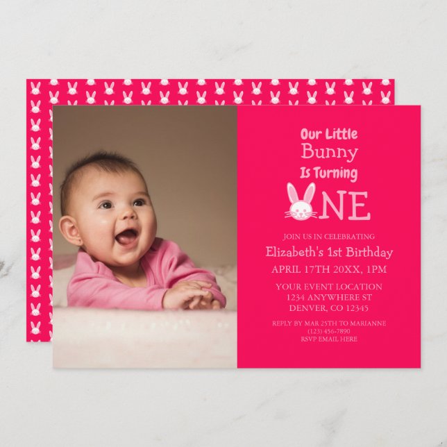 Little Bunny First Birthday Invitation (Front/Back)