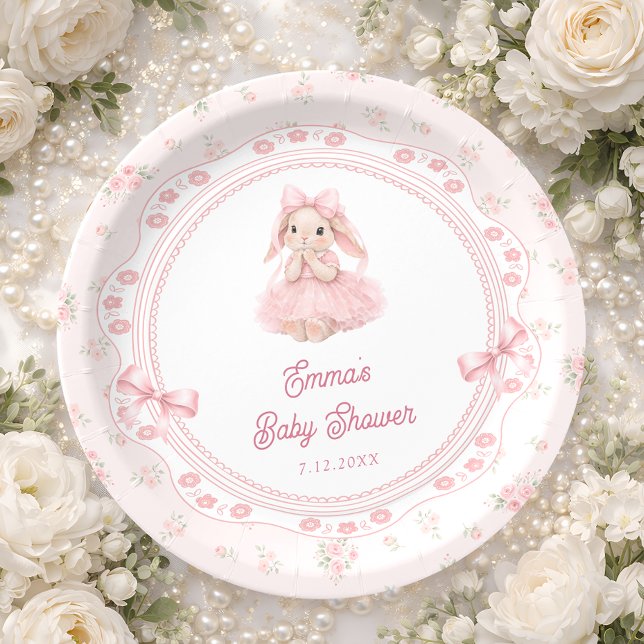 Little Bunny Floral Blush Pink Baby Shower Paper Plates (Creator Uploaded)