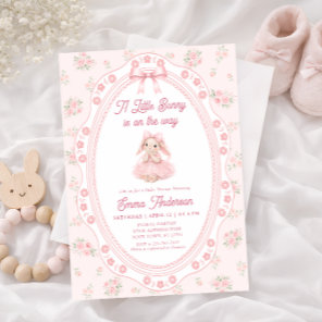 Little Bunny Floral Girl Baby Shower Invitation