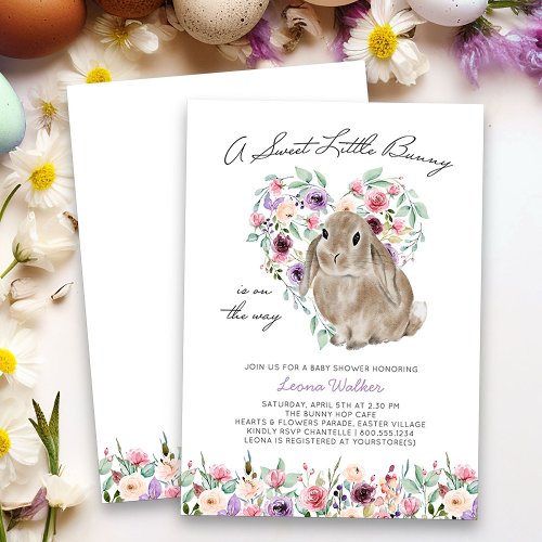 Little Bunny Floral Love Heart Baby Shower Invitation