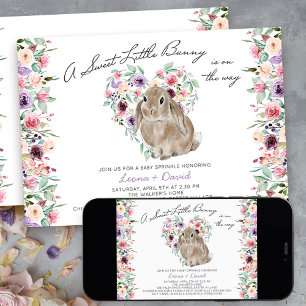Little Bunny Floral Love Heart Baby Sprinkle Invitation