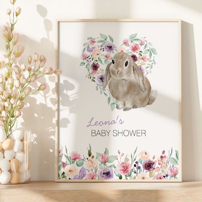 Little Bunny Floral Love Heart Welcome Poster (Floral Rabbit Welcome Sign from my Little Bunny & Little Lamb Baby Shower collection)