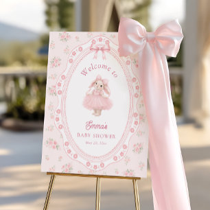 Little Bunny Floral Pink Bow Baby Shower Welcome Foam Board