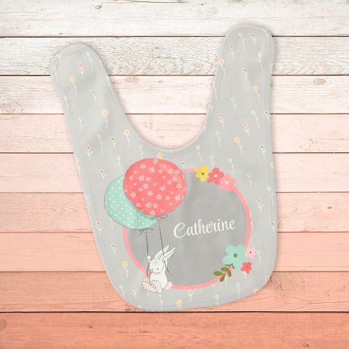 Little Bunny flying with balloons personalized Baby Bib