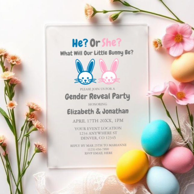 Little Bunny Gender Reveal Acrylic Invitations (Creator Uploaded)