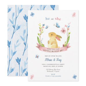 Little Bunny Gender Reveal Invitation, He or She Invitation