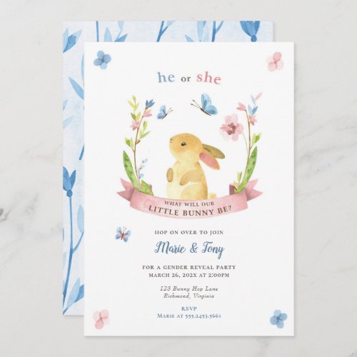 Little Bunny Gender Reveal Invitation He or She Invitation