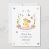 Little Bunny Gender Reveal Invitation, He or She Invitation (Front)