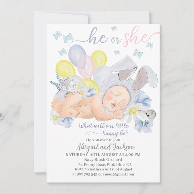 Little bunny gender reveal invitation.    invitati invitation (Front)