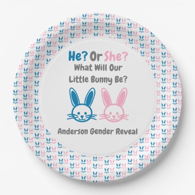Little Bunny Gender Reveal Paper Plates (Front)