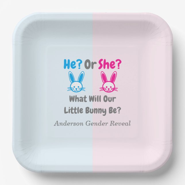 Little Bunny Gender Reveal Paper Plates (Front)