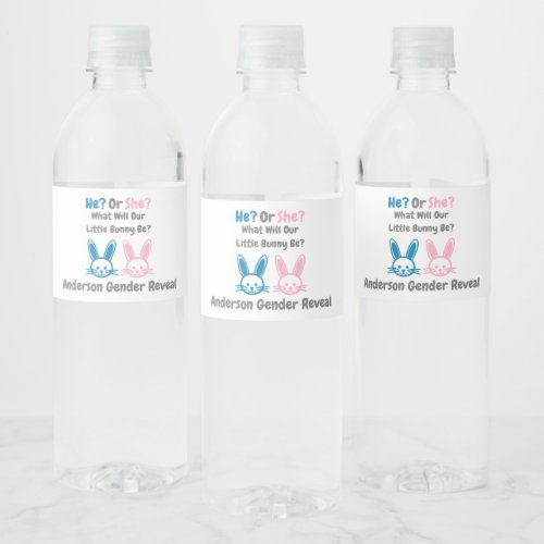 Little Bunny Gender Reveal Water Bottle Label