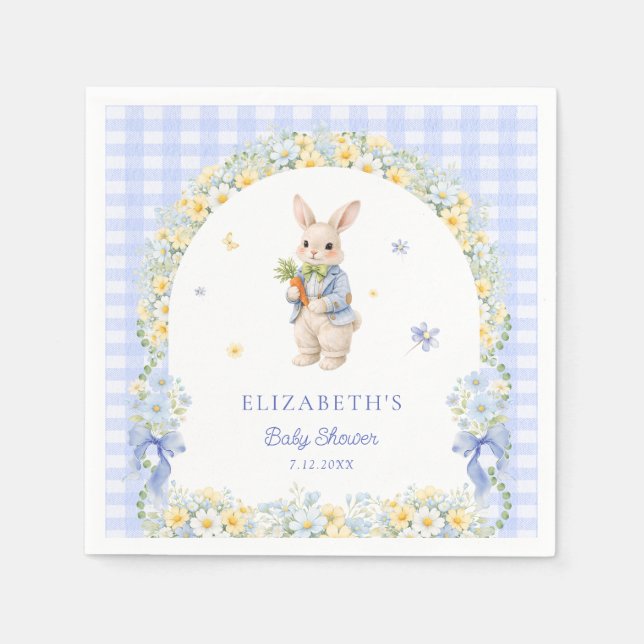 Little Bunny Gingham Boy Baby Shower Napkins (Front)