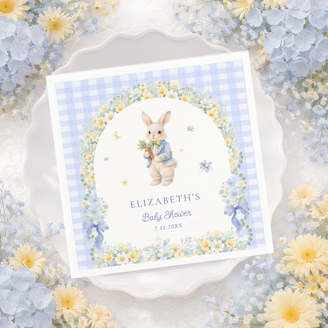 Little Bunny Gingham Boy Baby Shower Napkins (Creator Uploaded)