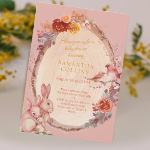 Little Bunny Girl Woodland Baby Shower Invitation