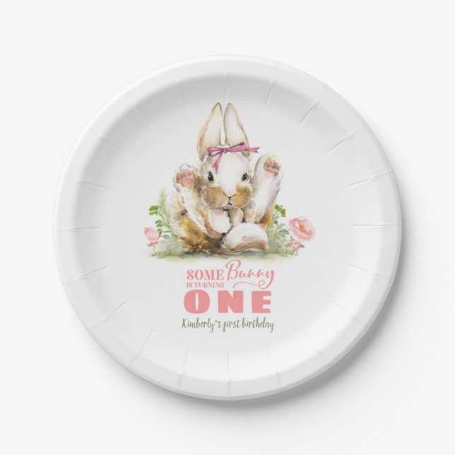Little Bunny Girls Birthday Paper Plates (Front)